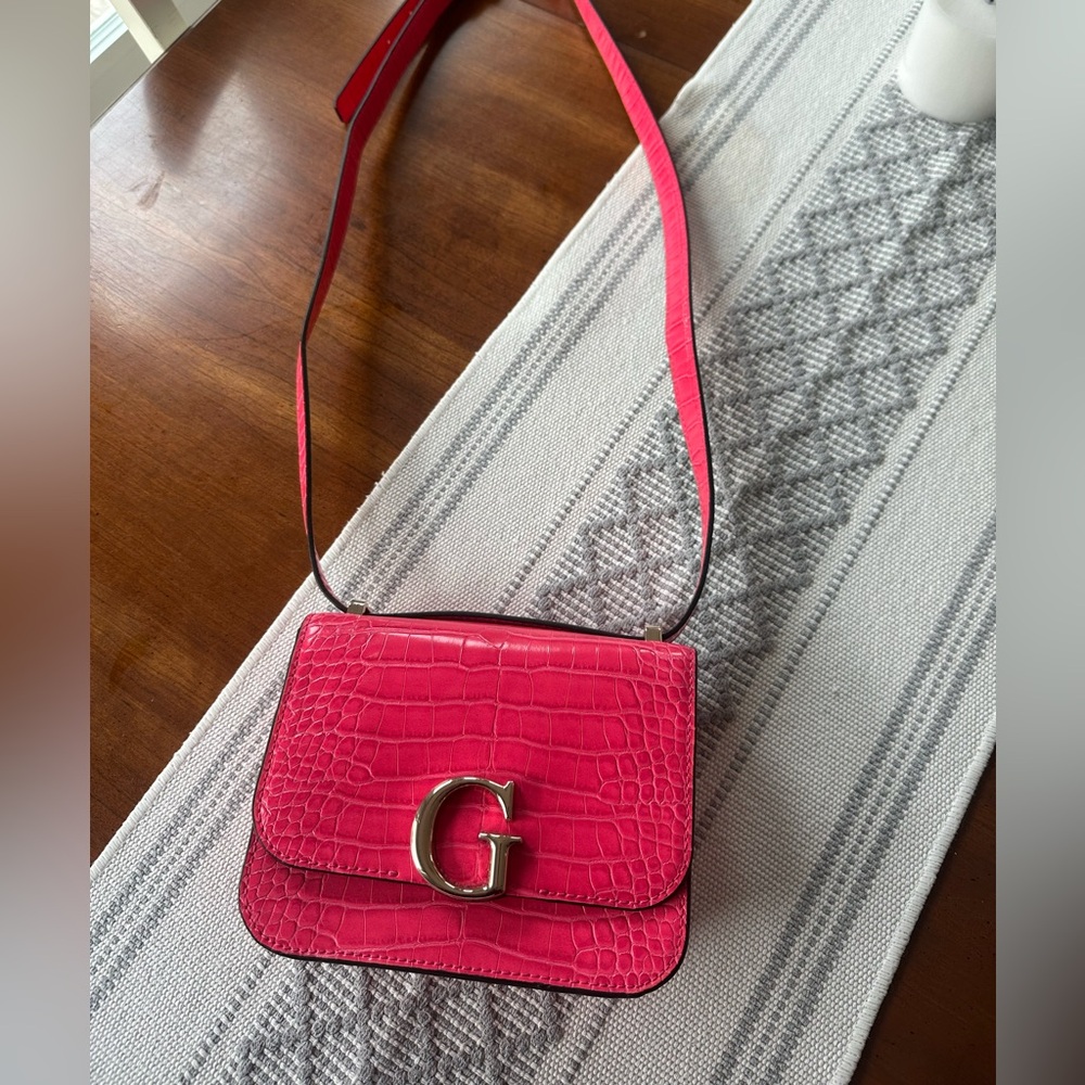 Guess Fuchsia Crocodile Embossed Crossbody Bag